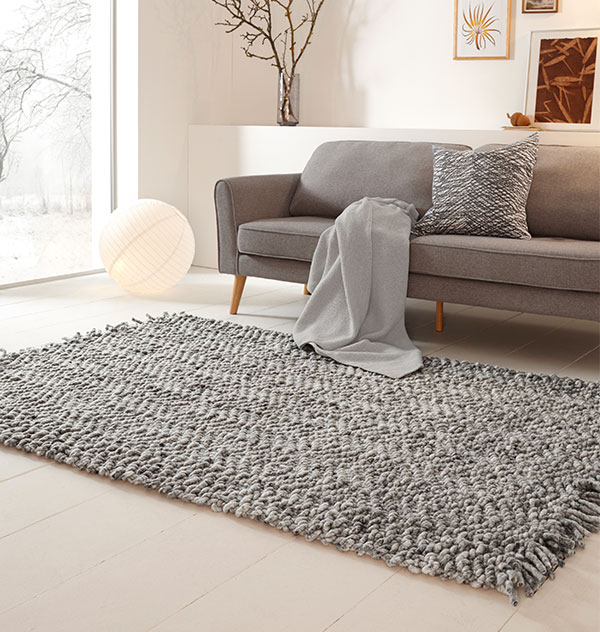 Schurwolle Teppich umkettelt beige 200 x 270 cm 100% Wolle gekettelt 