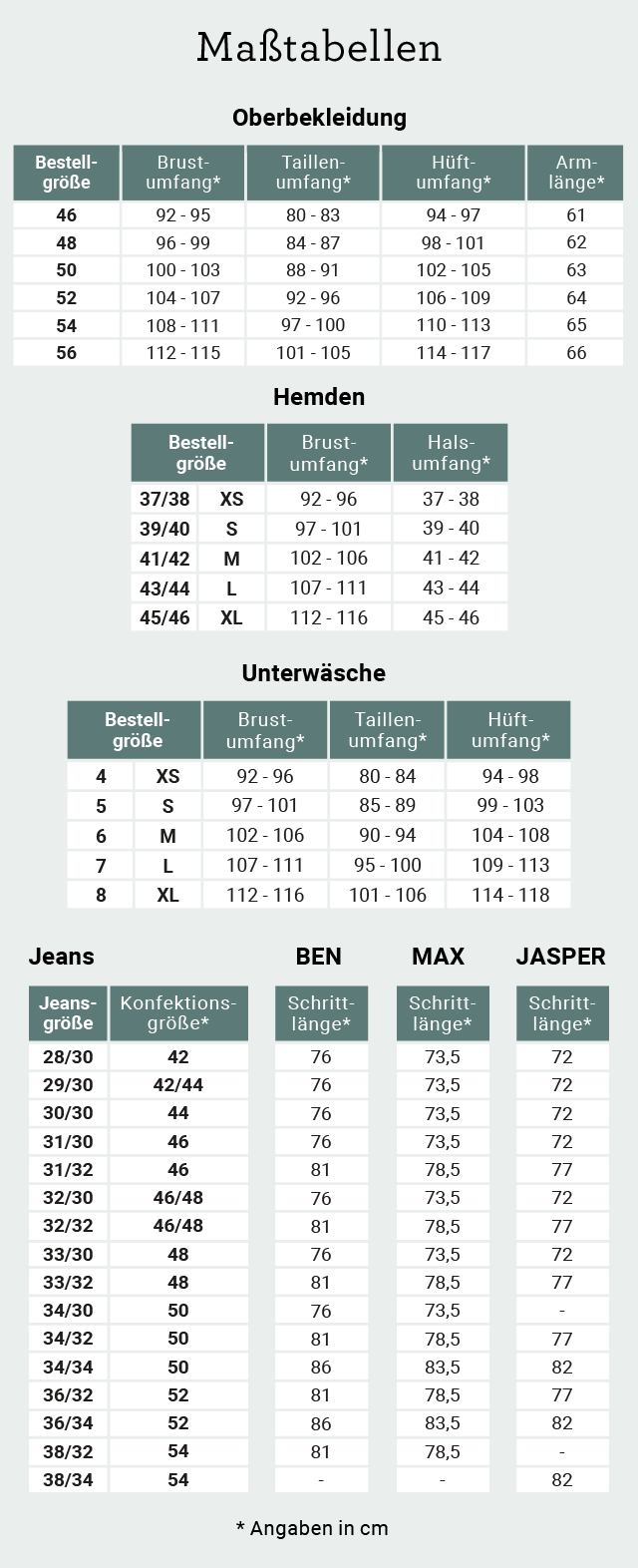 Größentabelle für Herrenmode So geht richtig messen hessnatur Deutschland